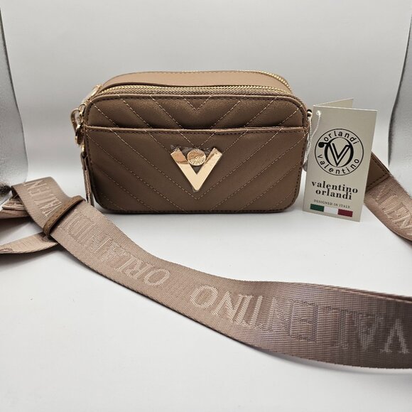 Valentino Orlandi Handbags - Valentino Orlandi Quilted Vegan Leather Crossbody – NWT – Taupe